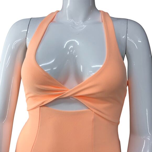 Show Me Your Mumu Womens Size M Luca Midi Dress Cantaloupe Twist Front Stretch - Picture 3 of 16